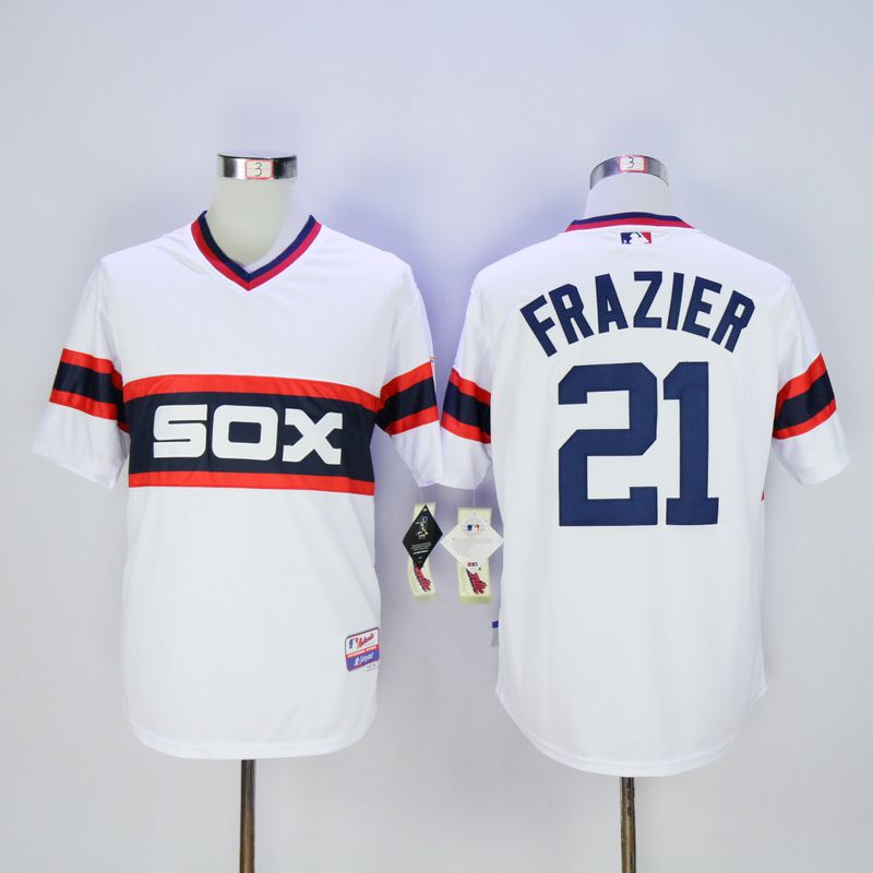 Men Chicago White Sox #21 Frazier White Throwback MLB Jerseys->chicago white sox->MLB Jersey